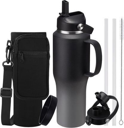 40 OZ Water-Bottle Fit Car Cup-Holder - Double Wall Vacuum Insulated Thermal with Lid and Straw, Stainless Steel Cup 40oz with Carrying Case, for Travel Drive