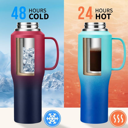 40 OZ Water-Bottle Fit Car Cup-Holder - Double Wall Vacuum Insulated Thermal with Lid and Straw, Stainless Steel Cup 40oz with Carrying Case, for Travel Drive