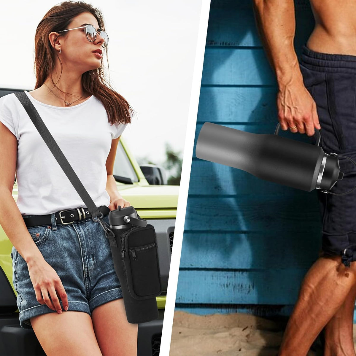 40 OZ Water-Bottle Fit Car Cup-Holder - Double Wall Vacuum Insulated Thermal with Lid and Straw, Stainless Steel Cup 40oz with Carrying Case, for Travel Drive