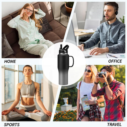 40 OZ Water-Bottle Fit Car Cup-Holder - Double Wall Vacuum Insulated Thermal with Lid and Straw, Stainless Steel Cup 40oz with Carrying Case, for Travel Drive