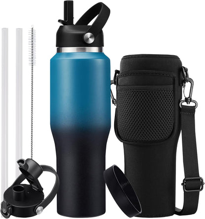 40 OZ Water-Bottle Fit Car Cup-Holder - Double Wall Vacuum Insulated Thermal with Lid and Straw, Stainless Steel Cup 40oz with Carrying Case, for Travel Drive