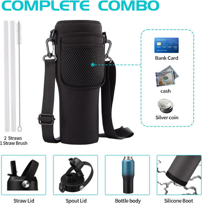40 OZ Water-Bottle Fit Car Cup-Holder - Double Wall Vacuum Insulated Thermal with Lid and Straw, Stainless Steel Cup 40oz with Carrying Case, for Travel Drive