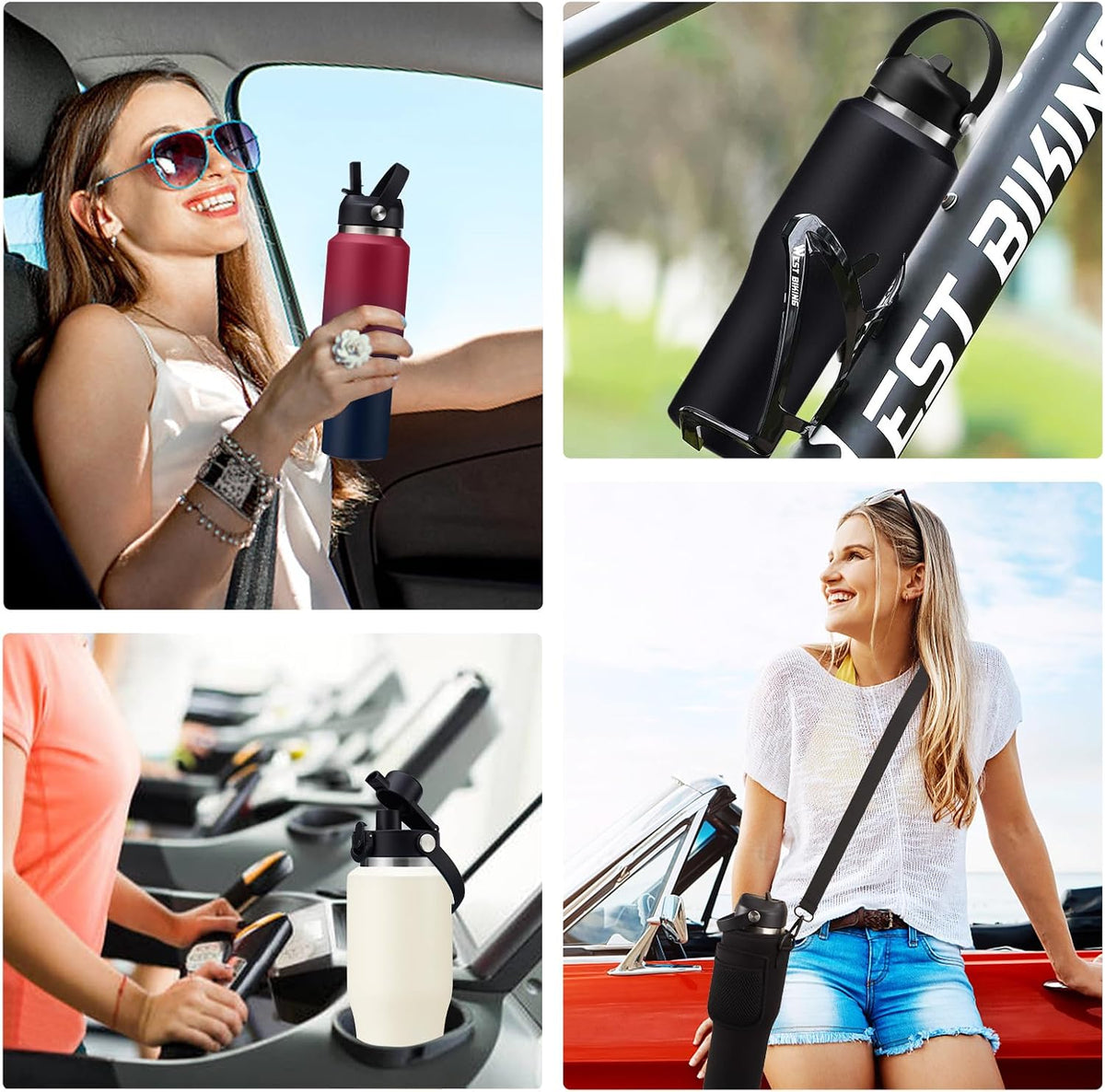 40 OZ Water-Bottle Fit Car Cup-Holder - Double Wall Vacuum Insulated Thermal with Lid and Straw, Stainless Steel Cup 40oz with Carrying Case, for Travel Drive