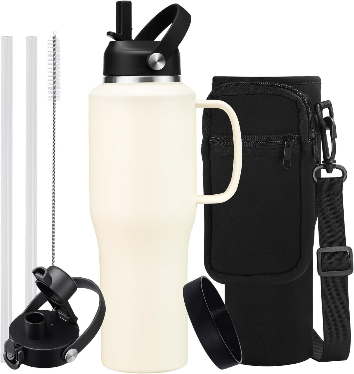 40 OZ Water-Bottle Fit Car Cup-Holder - Double Wall Vacuum Insulated Thermal with Lid and Straw, Stainless Steel Cup 40oz with Carrying Case, for Travel Drive