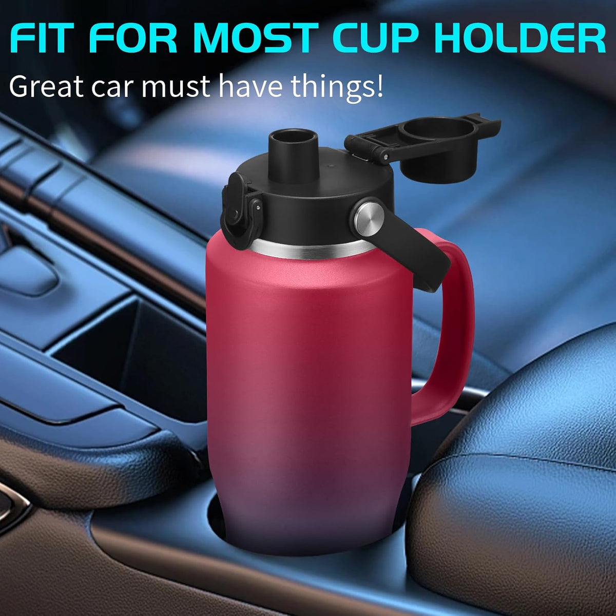 40 OZ Water-Bottle Fit Car Cup-Holder - Double Wall Vacuum Insulated Thermal with Lid and Straw, Stainless Steel Cup 40oz with Carrying Case, for Travel Drive