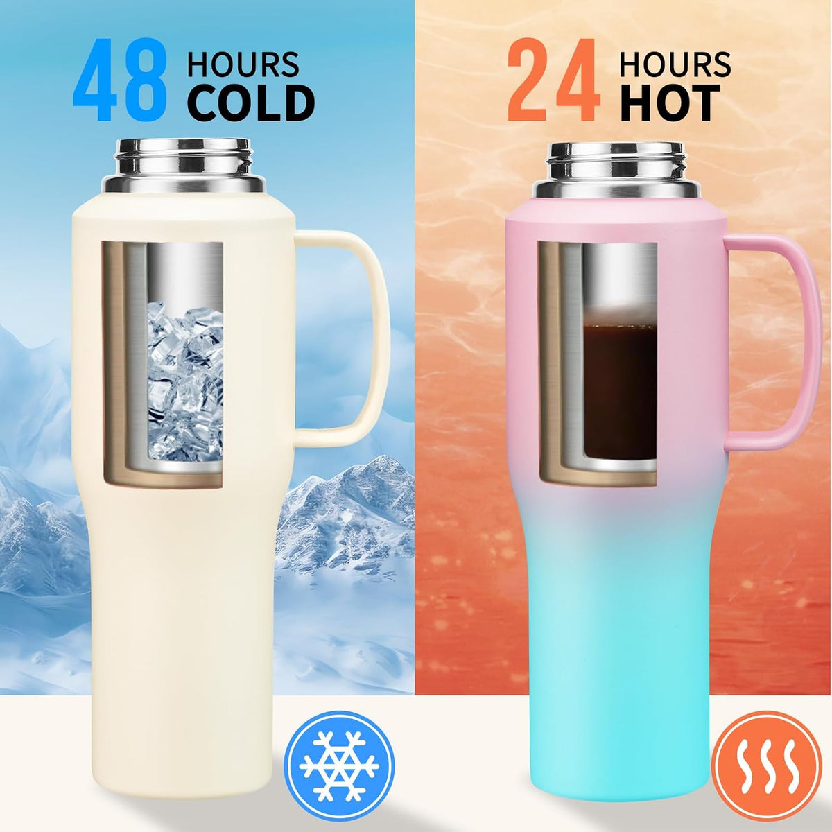 40 OZ Water-Bottle Fit Car Cup-Holder - Double Wall Vacuum Insulated Thermal with Lid and Straw, Stainless Steel Cup 40oz with Carrying Case, for Travel Drive