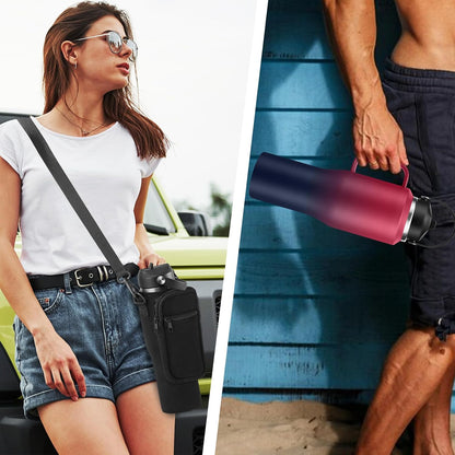 40 OZ Water-Bottle Fit Car Cup-Holder - Double Wall Vacuum Insulated Thermal with Lid and Straw, Stainless Steel Cup 40oz with Carrying Case, for Travel Drive