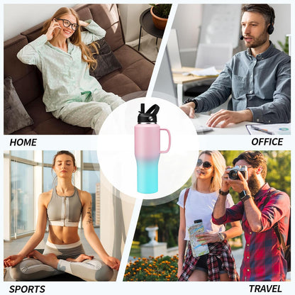 40 OZ Water-Bottle Fit Car Cup-Holder - Double Wall Vacuum Insulated Thermal with Lid and Straw, Stainless Steel Cup 40oz with Carrying Case, for Travel Drive
