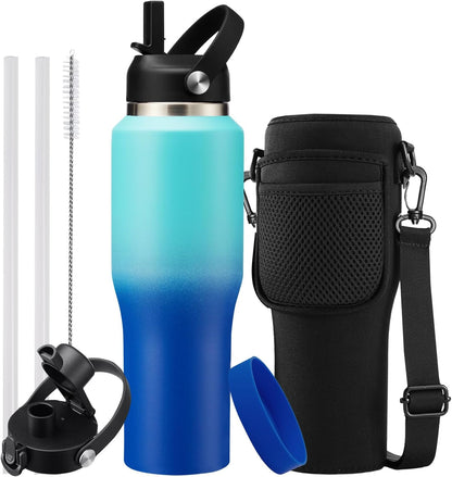 40 OZ Water-Bottle Fit Car Cup-Holder - Double Wall Vacuum Insulated Thermal with Lid and Straw, Stainless Steel Cup 40oz with Carrying Case, for Travel Drive