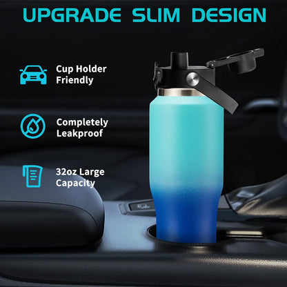 40 OZ Water-Bottle Fit Car Cup-Holder - Double Wall Vacuum Insulated Thermal with Lid and Straw, Stainless Steel Cup 40oz with Carrying Case, for Travel Drive