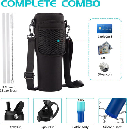 40 OZ Water-Bottle Fit Car Cup-Holder - Double Wall Vacuum Insulated Thermal with Lid and Straw, Stainless Steel Cup 40oz with Carrying Case, for Travel Drive