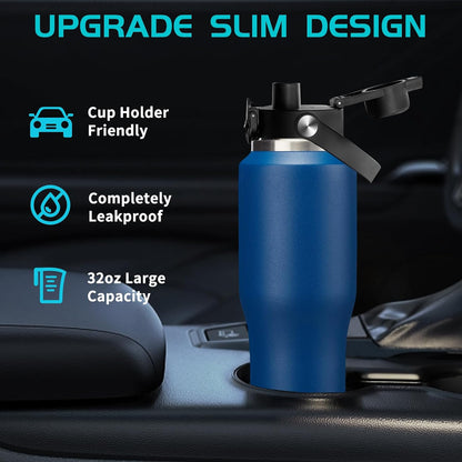 40 OZ Water-Bottle Fit Car Cup-Holder - Double Wall Vacuum Insulated Thermal with Lid and Straw, Stainless Steel Cup 40oz with Carrying Case, for Travel Drive