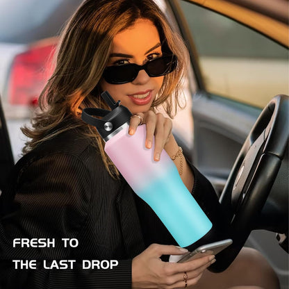 40 OZ Water-Bottle Fit Car Cup-Holder - Double Wall Vacuum Insulated Thermal with Lid and Straw, Stainless Steel Cup 40oz with Carrying Case, for Travel Drive