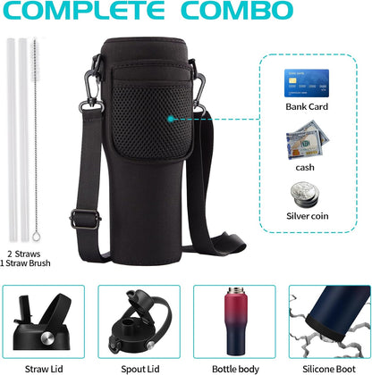 40 OZ Water-Bottle Fit Car Cup-Holder - Double Wall Vacuum Insulated Thermal with Lid and Straw, Stainless Steel Cup 40oz with Carrying Case, for Travel Drive