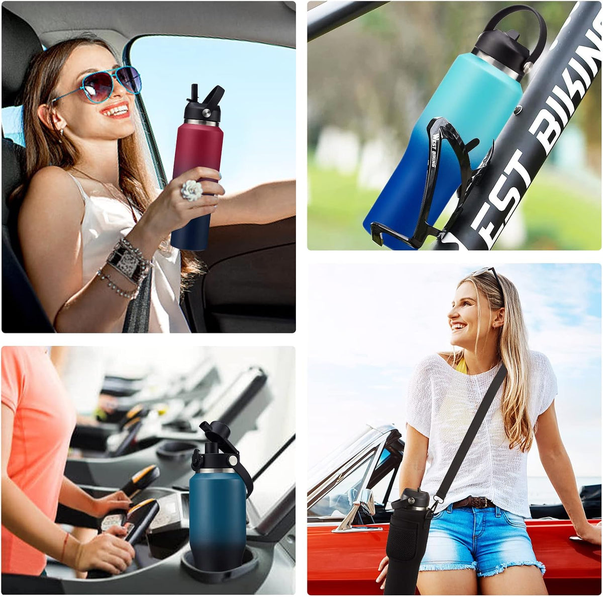40 OZ Water-Bottle Fit Car Cup-Holder - Double Wall Vacuum Insulated Thermal with Lid and Straw, Stainless Steel Cup 40oz with Carrying Case, for Travel Drive