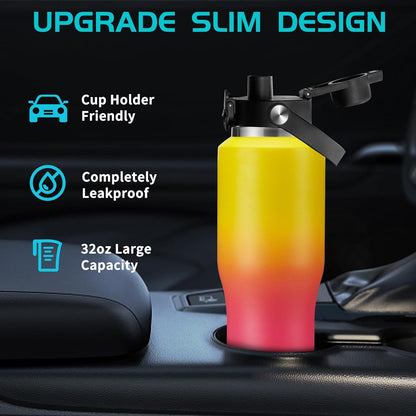 40 OZ Water-Bottle Fit Car Cup-Holder - Double Wall Vacuum Insulated Thermal with Lid and Straw, Stainless Steel Cup 40oz with Carrying Case, for Travel Drive