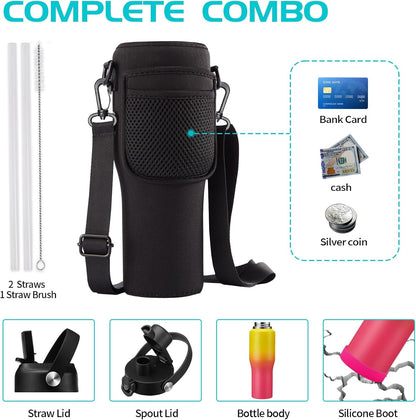 40 OZ Water-Bottle Fit Car Cup-Holder - Double Wall Vacuum Insulated Thermal with Lid and Straw, Stainless Steel Cup 40oz with Carrying Case, for Travel Drive