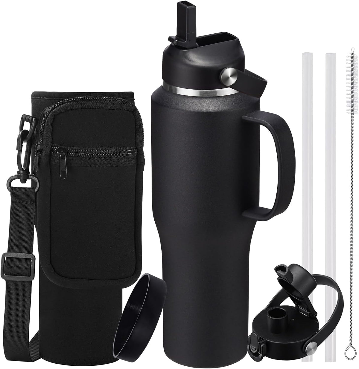 40 OZ Water-Bottle Fit Car Cup-Holder - Double Wall Vacuum Insulated Thermal with Lid and Straw, Stainless Steel Cup 40oz with Carrying Case, for Travel Drive