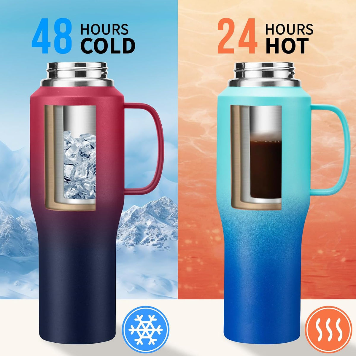 40 OZ Water-Bottle Fit Car Cup-Holder - Double Wall Vacuum Insulated Thermal with Lid and Straw, Stainless Steel Cup 40oz with Carrying Case, for Travel Drive