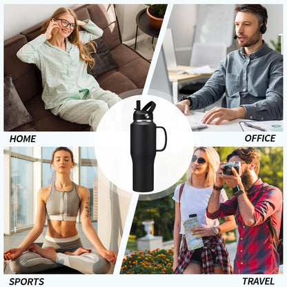 40 OZ Water-Bottle Fit Car Cup-Holder - Double Wall Vacuum Insulated Thermal with Lid and Straw, Stainless Steel Cup 40oz with Carrying Case, for Travel Drive
