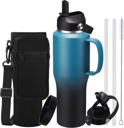 40 OZ Water-Bottle Fit Car Cup-Holder - Double Wall Vacuum Insulated Thermal with Lid and Straw, Stainless Steel Cup 40oz with Carrying Case, for Travel Drive