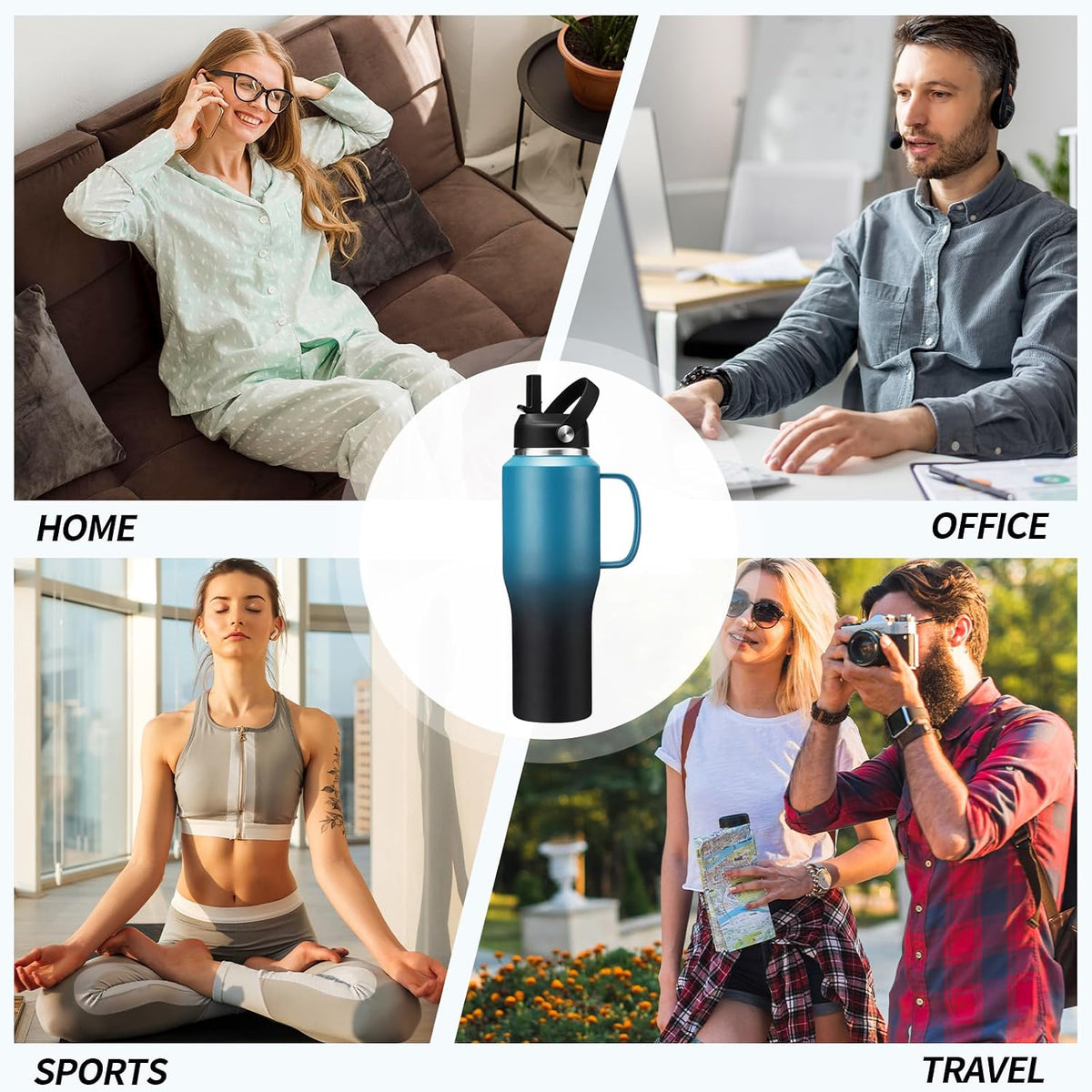 40 OZ Water-Bottle Fit Car Cup-Holder - Double Wall Vacuum Insulated Thermal with Lid and Straw, Stainless Steel Cup 40oz with Carrying Case, for Travel Drive