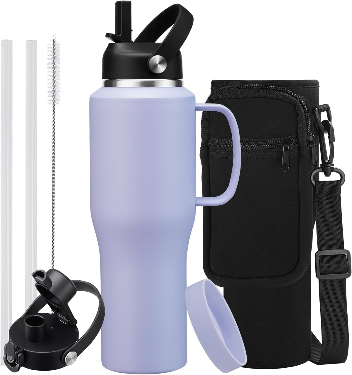 40 OZ Water-Bottle Fit Car Cup-Holder - Double Wall Vacuum Insulated Thermal with Lid and Straw, Stainless Steel Cup 40oz with Carrying Case, for Travel Drive