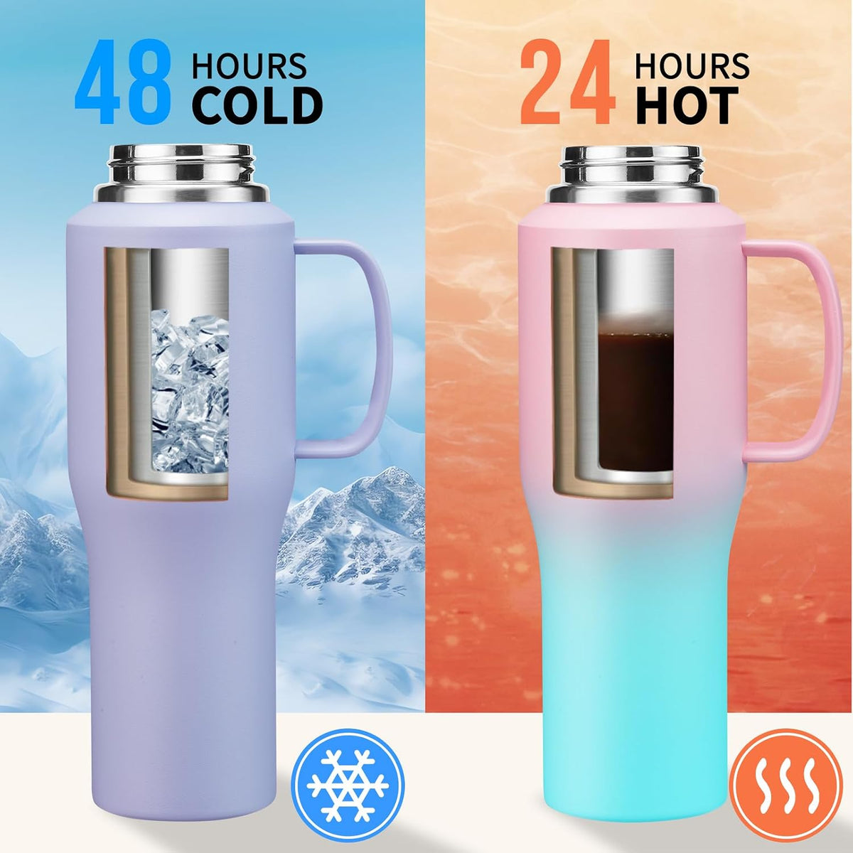40 OZ Water-Bottle Fit Car Cup-Holder - Double Wall Vacuum Insulated Thermal with Lid and Straw, Stainless Steel Cup 40oz with Carrying Case, for Travel Drive