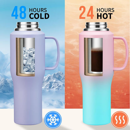 40 OZ Water-Bottle Fit Car Cup-Holder - Double Wall Vacuum Insulated Thermal with Lid and Straw, Stainless Steel Cup 40oz with Carrying Case, for Travel Drive