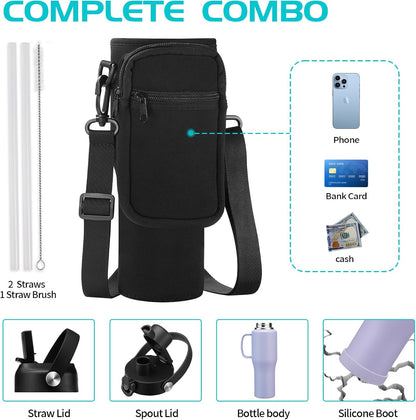 40 OZ Water-Bottle Fit Car Cup-Holder - Double Wall Vacuum Insulated Thermal with Lid and Straw, Stainless Steel Cup 40oz with Carrying Case, for Travel Drive