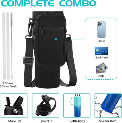 40 OZ Water-Bottle Fit Car Cup-Holder - Double Wall Vacuum Insulated Thermal with Lid and Straw, Stainless Steel Cup 40oz with Carrying Case, for Travel Drive