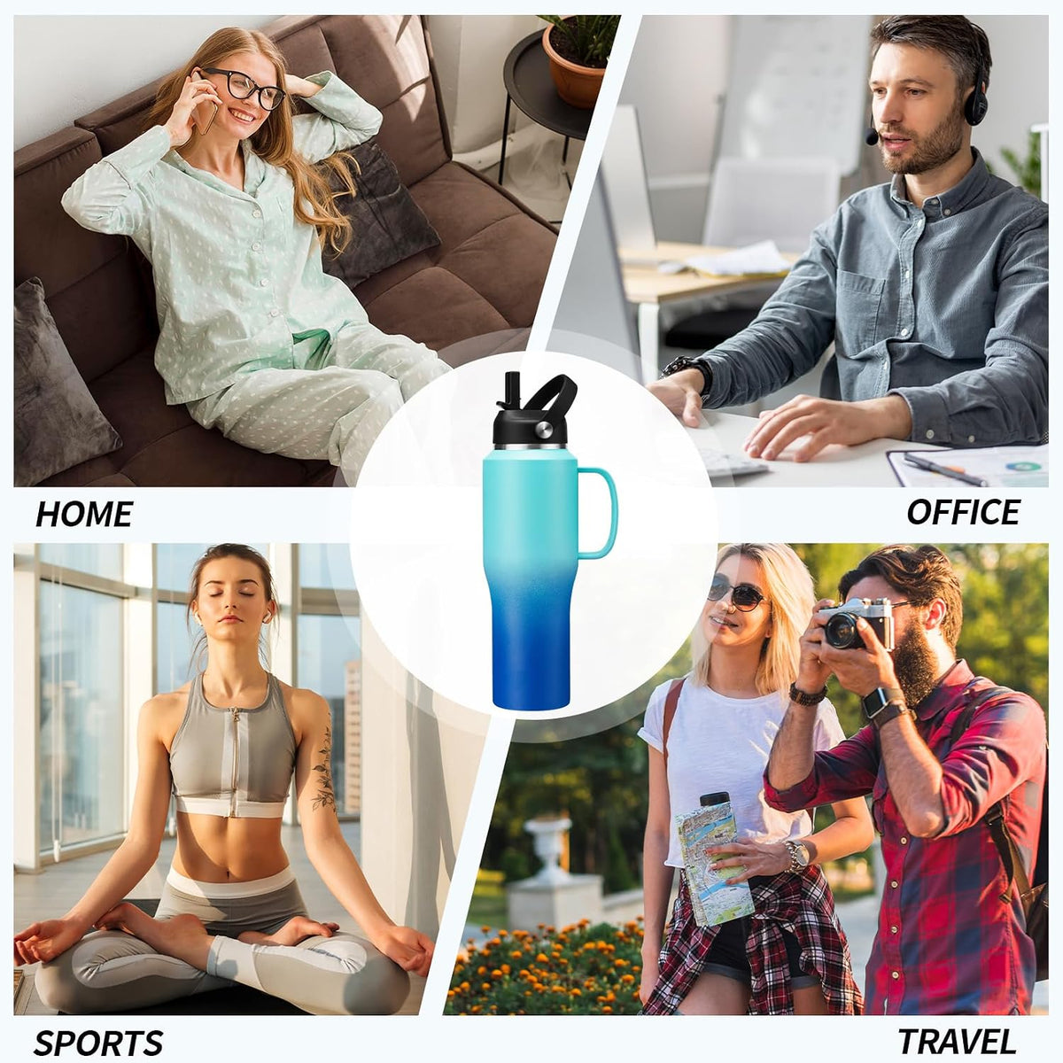 40 OZ Water-Bottle Fit Car Cup-Holder - Double Wall Vacuum Insulated Thermal with Lid and Straw, Stainless Steel Cup 40oz with Carrying Case, for Travel Drive