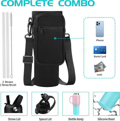 40 OZ Water-Bottle Fit Car Cup-Holder - Double Wall Vacuum Insulated Thermal with Lid and Straw, Stainless Steel Cup 40oz with Carrying Case, for Travel Drive