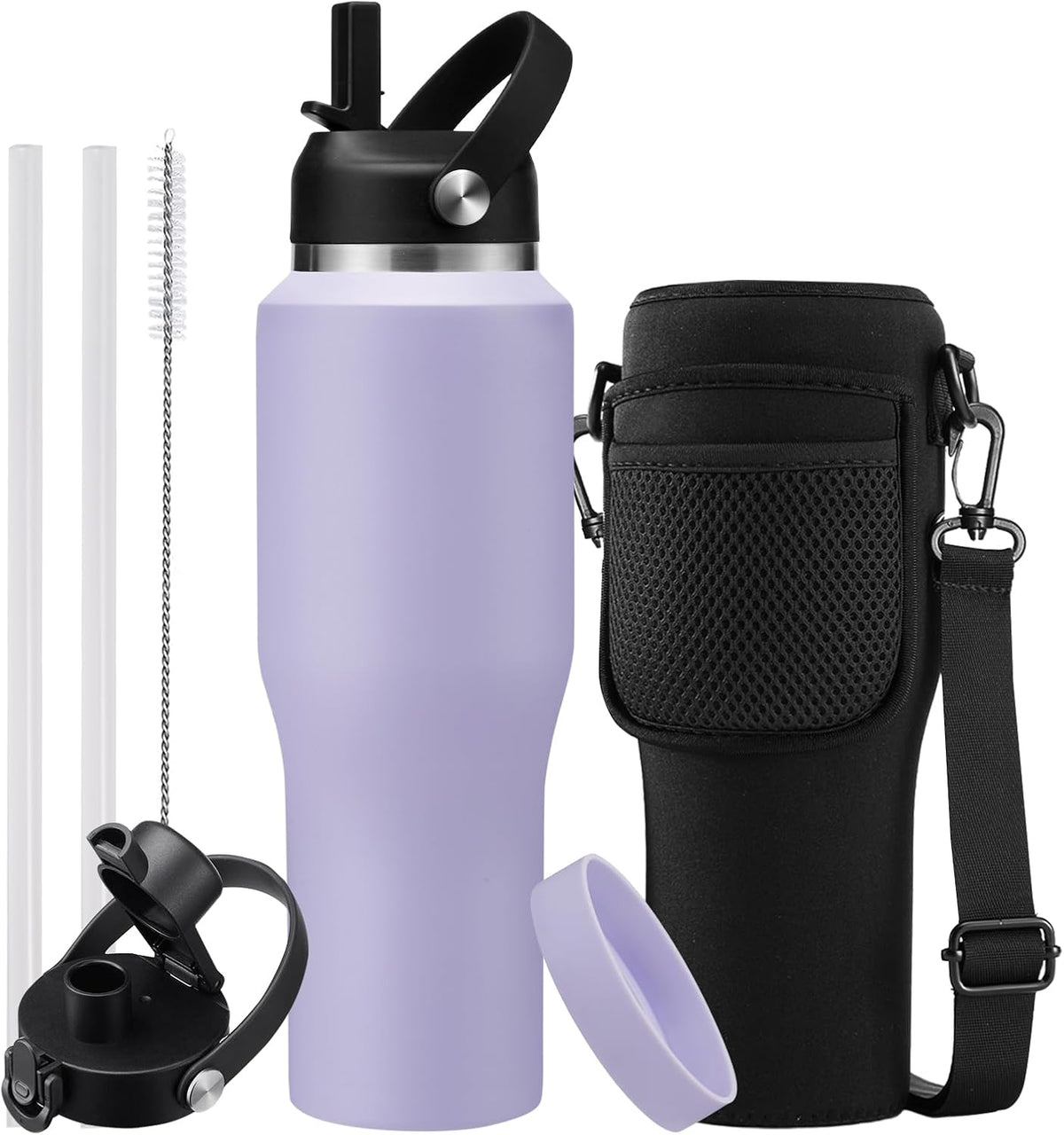 40 OZ Water-Bottle Fit Car Cup-Holder - Double Wall Vacuum Insulated Thermal with Lid and Straw, Stainless Steel Cup 40oz with Carrying Case, for Travel Drive