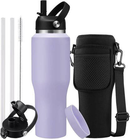 40 OZ Water-Bottle Fit Car Cup-Holder - Double Wall Vacuum Insulated Thermal with Lid and Straw, Stainless Steel Cup 40oz with Carrying Case, for Travel Drive