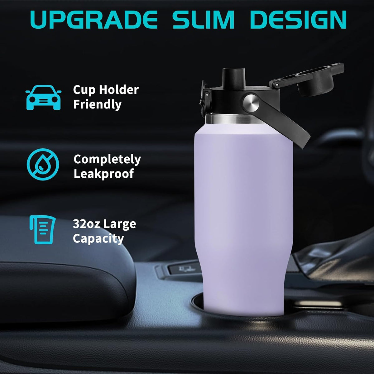 40 OZ Water-Bottle Fit Car Cup-Holder - Double Wall Vacuum Insulated Thermal with Lid and Straw, Stainless Steel Cup 40oz with Carrying Case, for Travel Drive