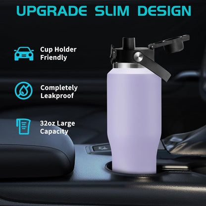 40 OZ Water-Bottle Fit Car Cup-Holder - Double Wall Vacuum Insulated Thermal with Lid and Straw, Stainless Steel Cup 40oz with Carrying Case, for Travel Drive