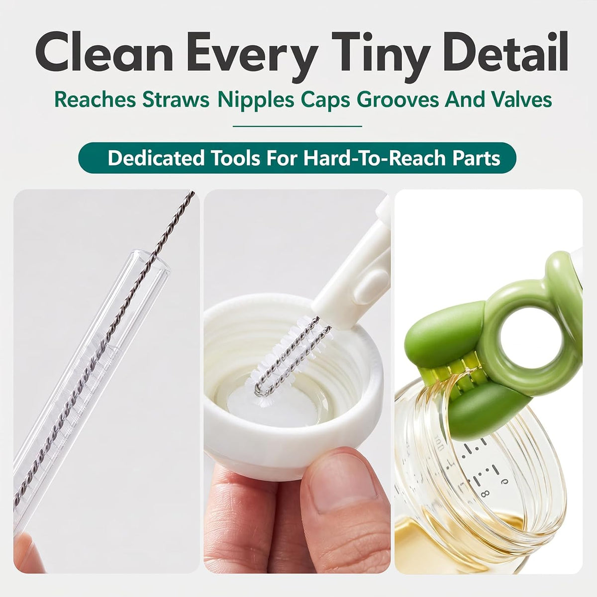 5-in-1 Long-Handle Silicone Baby Bottle Brush Set with Straw Cleaner