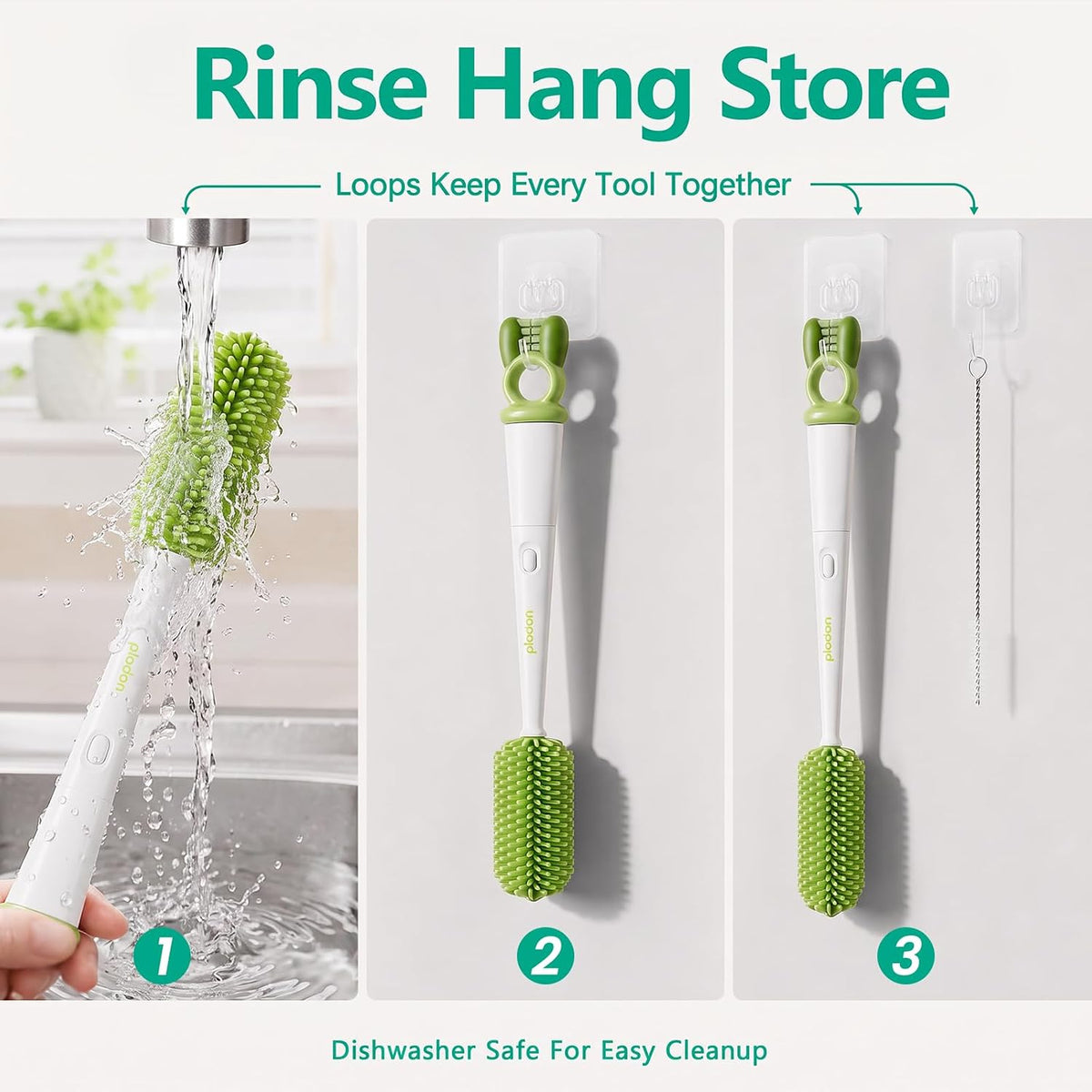 5-in-1 Long-Handle Silicone Baby Bottle Brush Set with Straw Cleaner