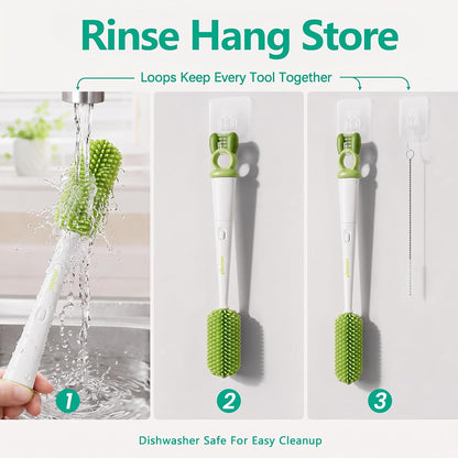 5-in-1 Long-Handle Silicone Baby Bottle Brush Set with Straw Cleaner