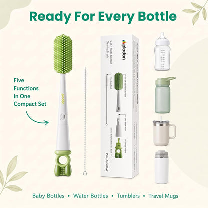 5-in-1 Long-Handle Silicone Baby Bottle Brush Set with Straw Cleaner