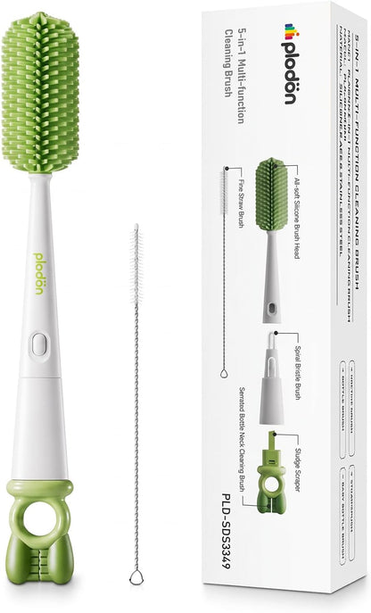 5-in-1 Long-Handle Silicone Baby Bottle Brush Set with Straw Cleaner