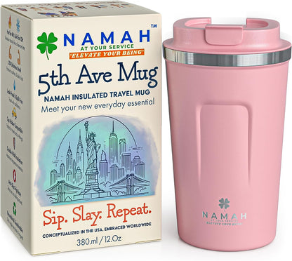 NAMAH® 12oz Insulated Stainless Steel Coffee Mug with Lid – Double Wall Vacuum Insulated Travel Cup for Hot & Cold Drinks – Leakproof Reusable Tumbler for Coffee, Tea & Cocoa – Tangy Vibe