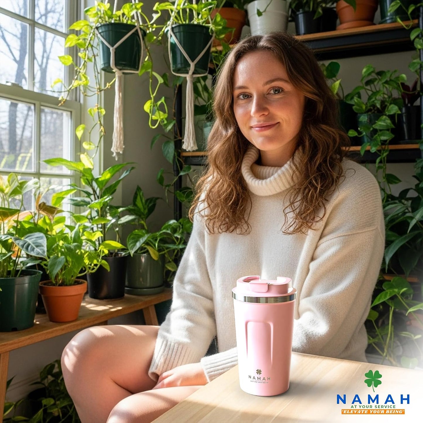 NAMAH® 12oz Insulated Stainless Steel Coffee Mug with Lid – Double Wall Vacuum Insulated Travel Cup for Hot & Cold Drinks – Leakproof Reusable Tumbler for Coffee, Tea & Cocoa – Tangy Vibe
