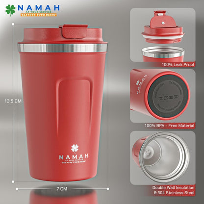 NAMAH® 12oz Insulated Stainless Steel Coffee Mug with Lid – Double Wall Vacuum Insulated Travel Cup for Hot & Cold Drinks – Leakproof Reusable Tumbler for Coffee, Tea & Cocoa – Tangy Vibe