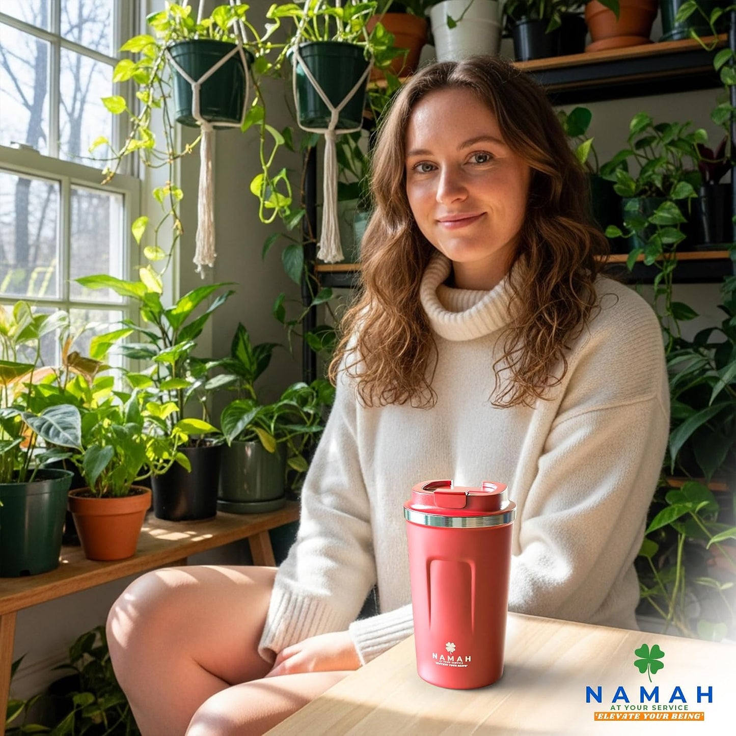 NAMAH® 12oz Insulated Stainless Steel Coffee Mug with Lid – Double Wall Vacuum Insulated Travel Cup for Hot & Cold Drinks – Leakproof Reusable Tumbler for Coffee, Tea & Cocoa – Tangy Vibe