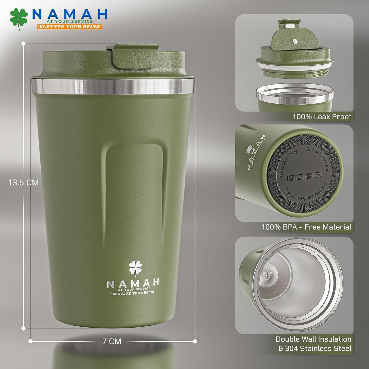 NAMAH® 12oz Insulated Stainless Steel Coffee Mug with Lid – Double Wall Vacuum Insulated Travel Cup for Hot & Cold Drinks – Leakproof Reusable Tumbler for Coffee, Tea & Cocoa – Tangy Vibe