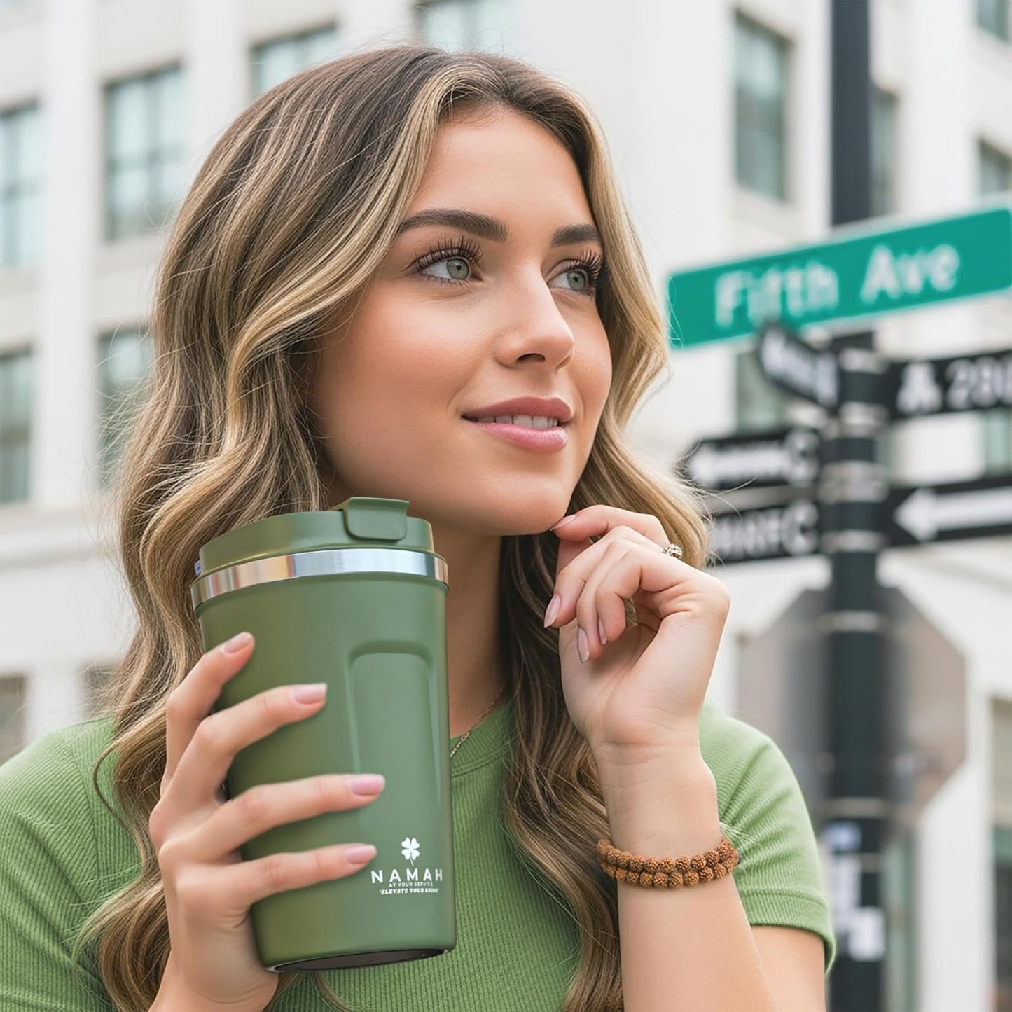 NAMAH® 12oz Insulated Stainless Steel Coffee Mug with Lid – Double Wall Vacuum Insulated Travel Cup for Hot & Cold Drinks – Leakproof Reusable Tumbler for Coffee, Tea & Cocoa – Tangy Vibe