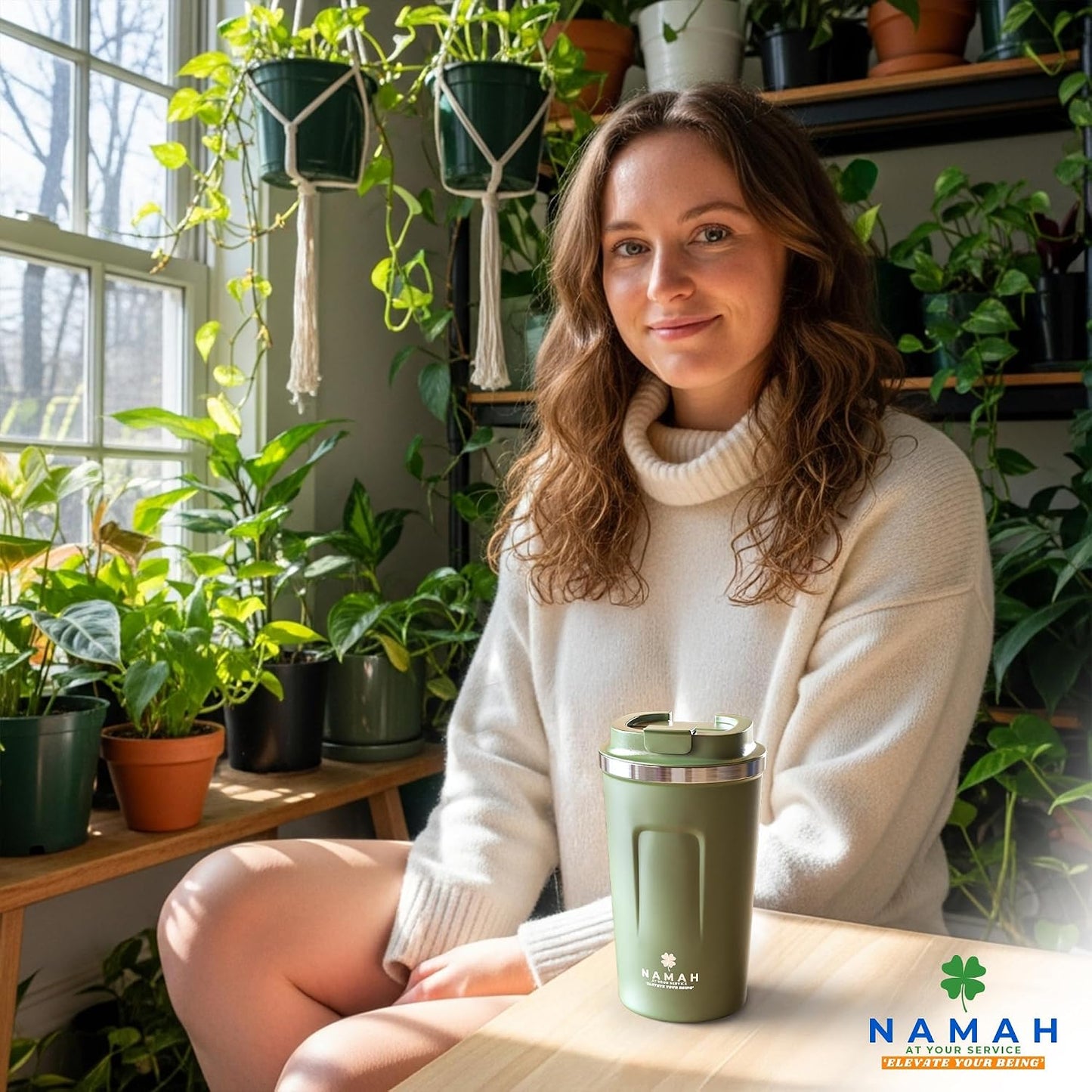 NAMAH® 12oz Insulated Stainless Steel Coffee Mug with Lid – Double Wall Vacuum Insulated Travel Cup for Hot & Cold Drinks – Leakproof Reusable Tumbler for Coffee, Tea & Cocoa – Tangy Vibe