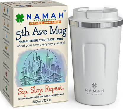 NAMAH® 12oz Insulated Stainless Steel Coffee Mug with Lid – Double Wall Vacuum Insulated Travel Cup for Hot & Cold Drinks – Leakproof Reusable Tumbler for Coffee, Tea & Cocoa – Tangy Vibe